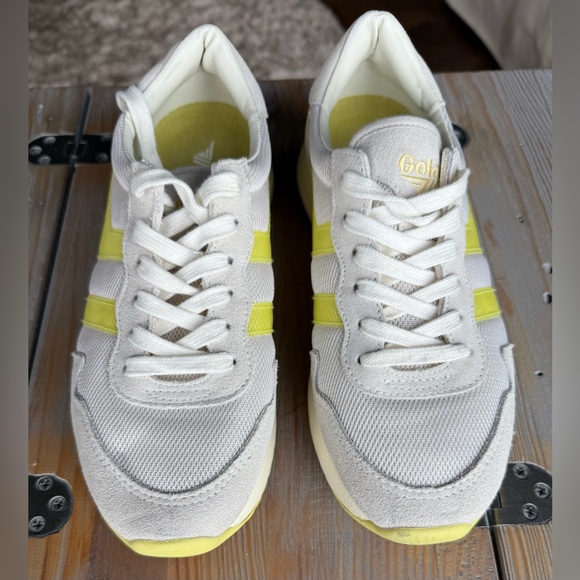 Gola SIZE 7 Vancouver Mesh White Low Top Sneakers With Citron Yellow Accents - Picture 3 of 7